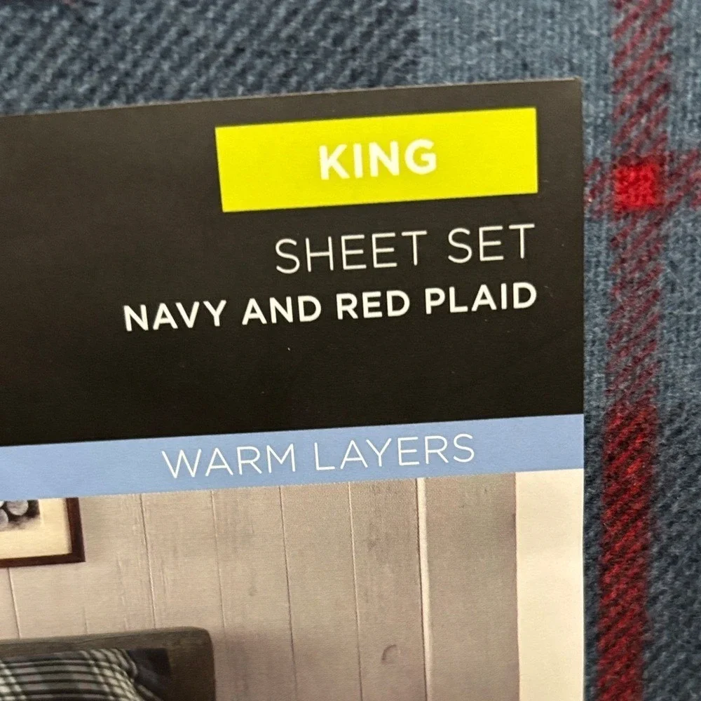 Cuddl Duds Blue and Red Plaid Flannel King Sheet Set Winter Fall GIFT NWT
